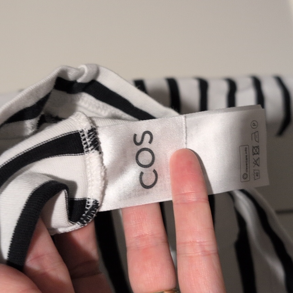 COS White & Black Stripe Long Sleeve Tee with Yellow Neck - Picture 3 of 7